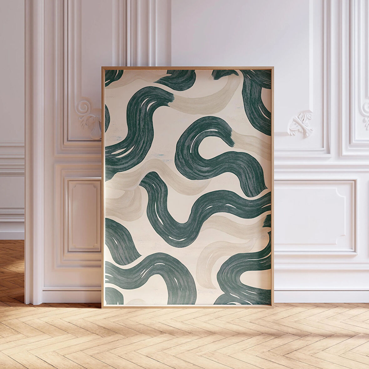 Adaçayı Yeşili Soyut Sanat: Orta Yüzyıl Modern Duvar Dekoru ( & )