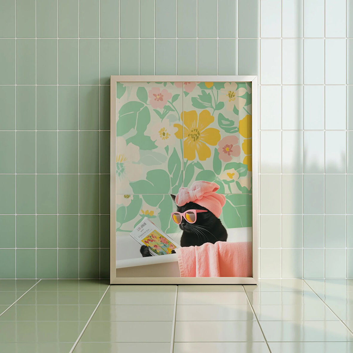 Komik Banyo Siyah Kedisi, Kedi Sevenler İçin Hediyeler, Komik Banyo Sanatı