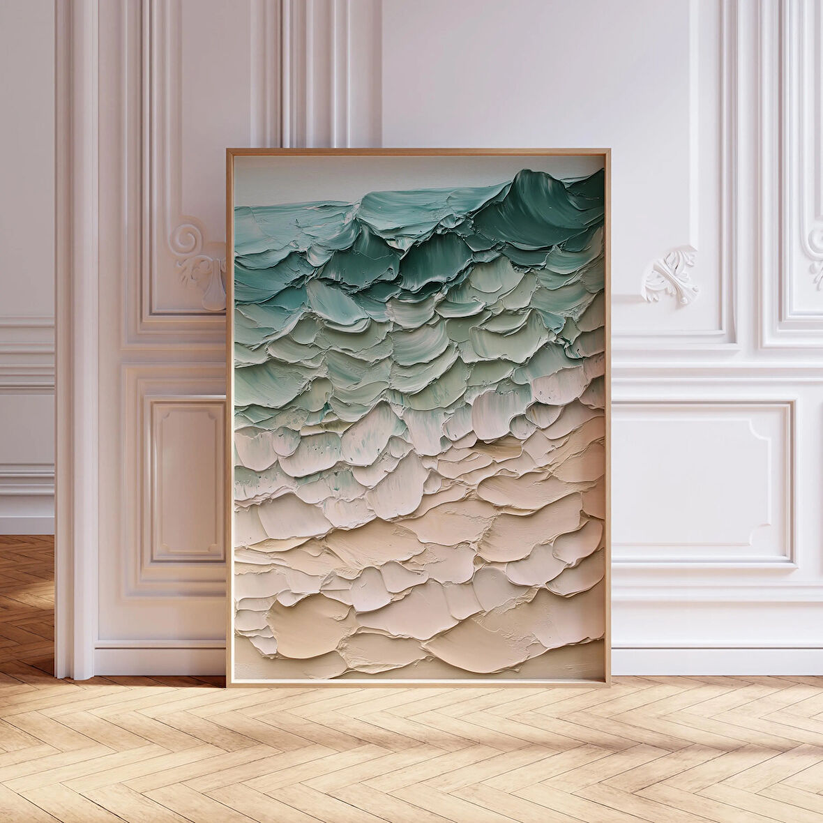 Adaçayı Yeşili Nötr Ev Dekorasyonu, Adaçayı Yeşili ve Bej Modern Dokulu Sanat, Japandi Duvar Sanatı