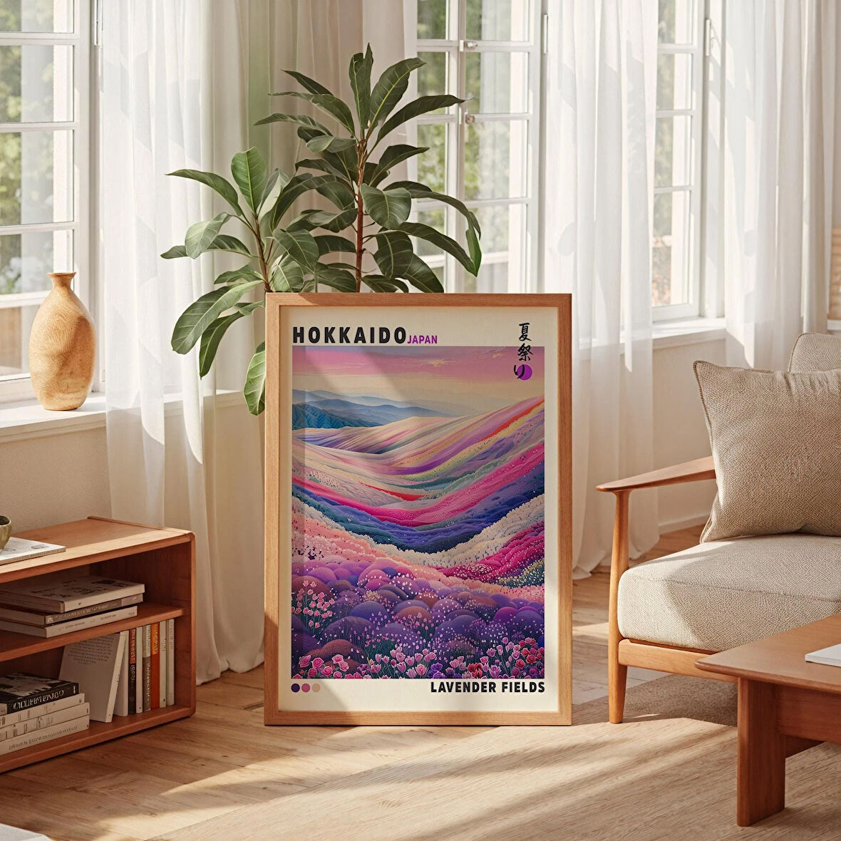 Japon Lavanta Tarlaları, Japandi Duvar Sanatı, Lavanta