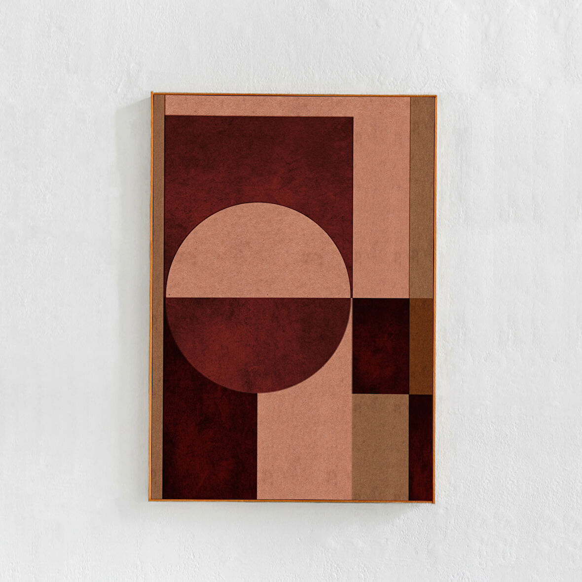 Ekstra Büyük Orta Yüzyıl Modern Geometrik Sanat: Koyu Kırmızı Bordo ve Kahverengi Soyut Poster Duvar Dekoru