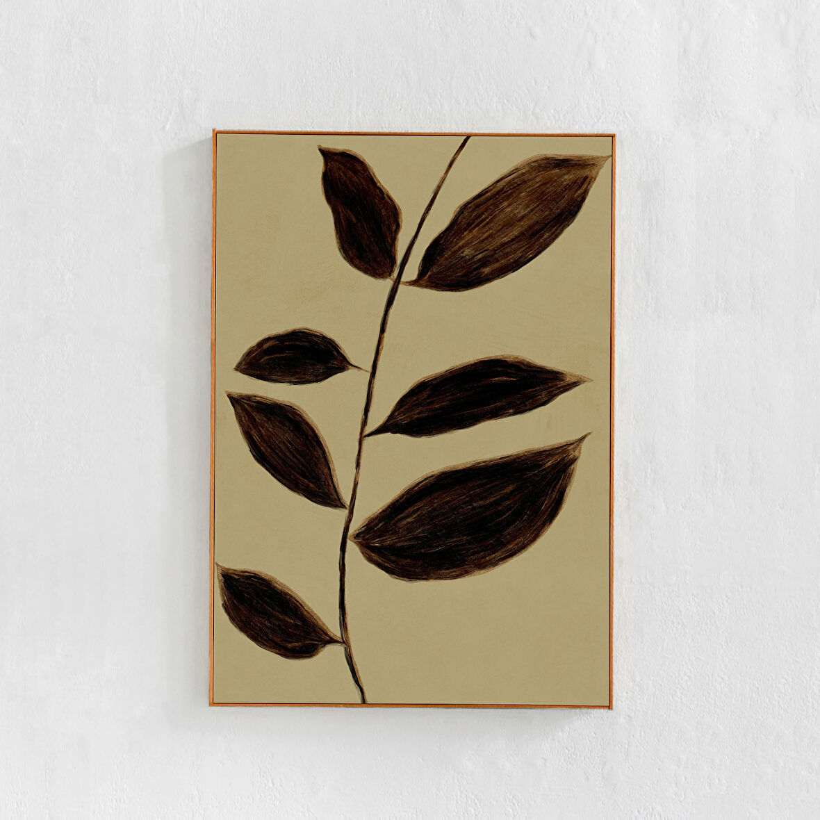 Bej ve kahverengi duvar sanatı: Botanik sanat posteri. Soyut bitki resmi, toprak tonlarında nötr ev dekorasyonu