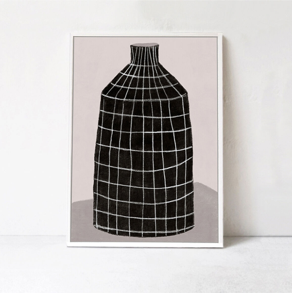 Modern Vazo posteri: Siyah beyaz sanat. Yemek odası ve mutfak için çağdaş dekor, Basit illüstrasyon sanatı