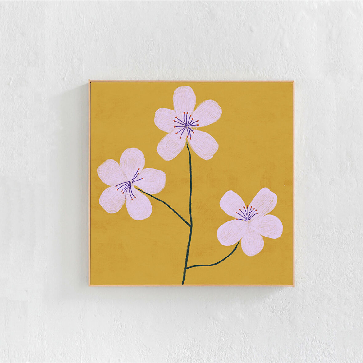 Oturma Odası, Yurt Dekoru: Pembe/leylak ve Sarı, çiçekli Duvar