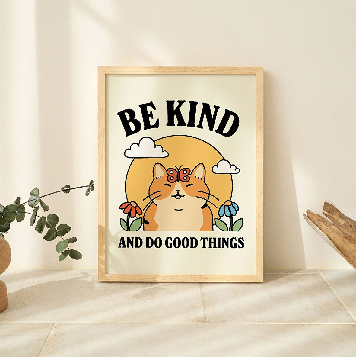 Kedi İllüstrasyonlu Duvar Baskısı, Nezaket Sözü, Sevimli Çocuk Sınıfı Posterleri