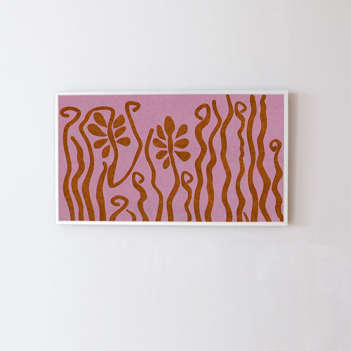 Samsung Frame TV Sanatı - Turuncu ve pembe tonlarında modern, soyut bitkiler. Modern İskandinav bohem sanatı. Samsung Frame TV için sanat eseri.