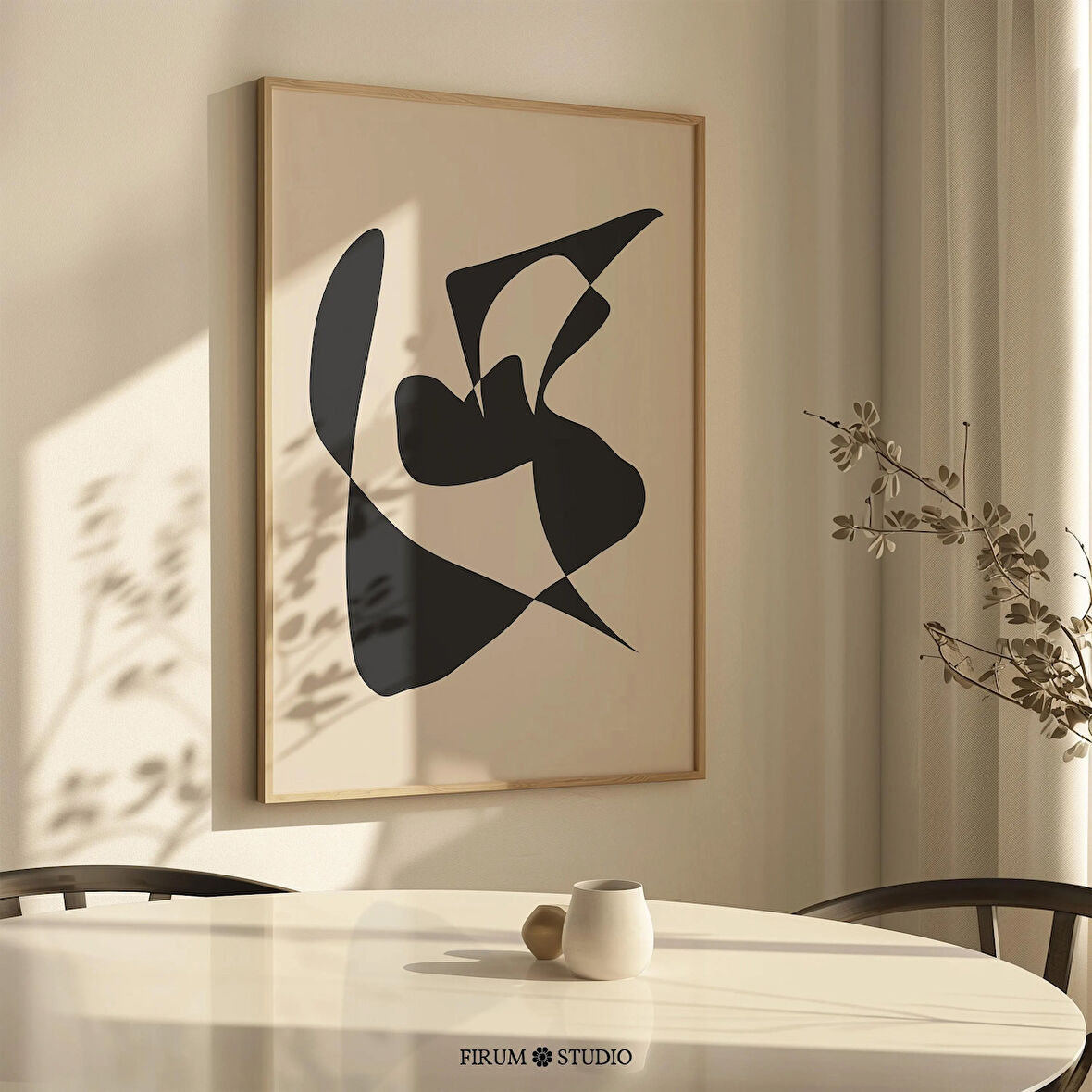 Bej ve Siyah Organik Minimalist Duvar Sanatı