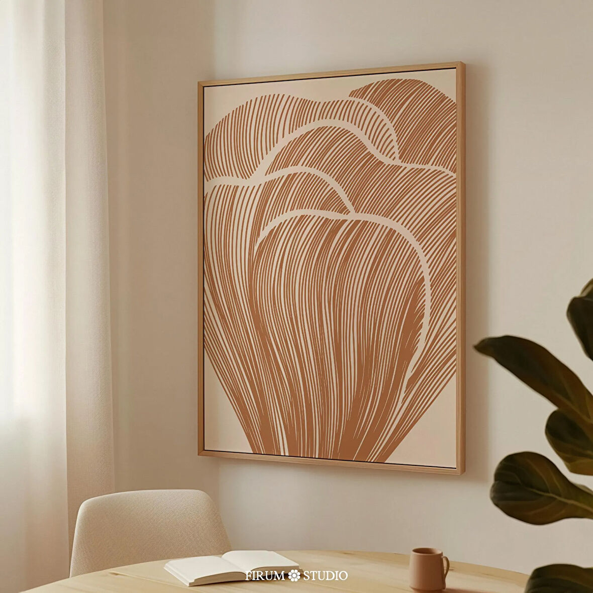Minimalist Yanık Turuncu Soyut Botanik Sanatı
