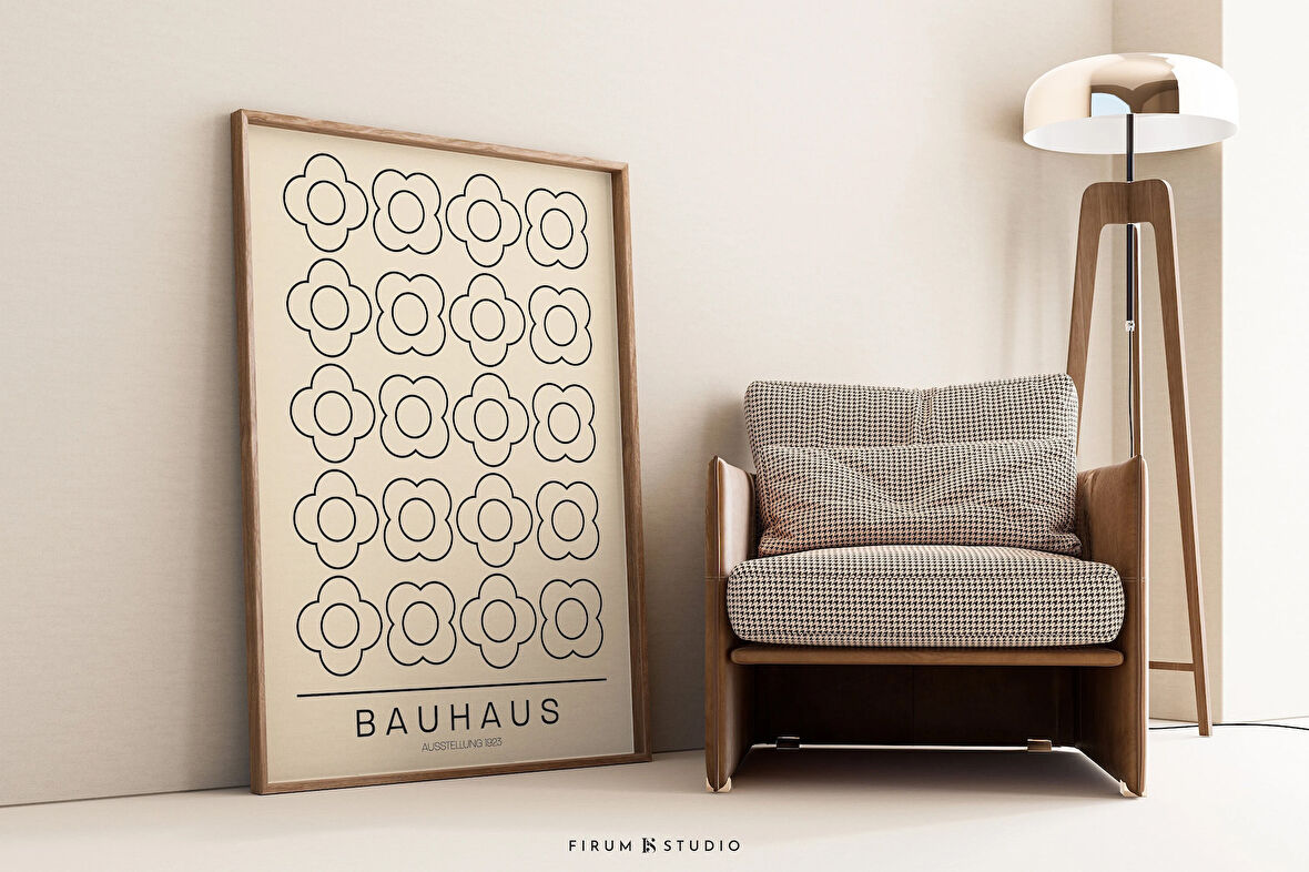 Bej ve Siyah Bauhaus Poster, Duvar Sanatı, Orta Yüzyıl Modern