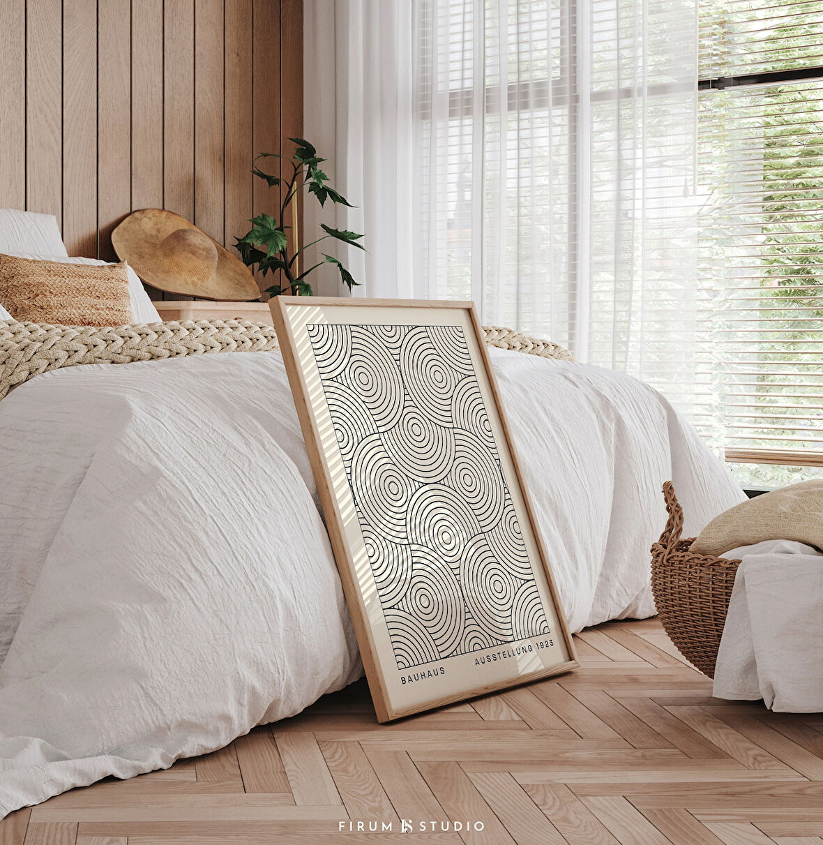 Bej ve Siyah Minimalist Geometrik Duvar Sanatı, Bauhaus