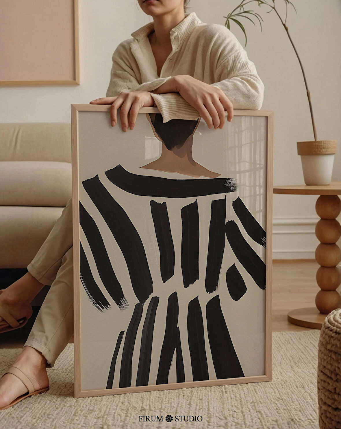 Bej ve Siyah Modern Soyut - Şık Kadın Sanatı ve Minimalist Çizgi Tasarımı | Estetik Dekor ve Vurgu Duvar Sanatı |