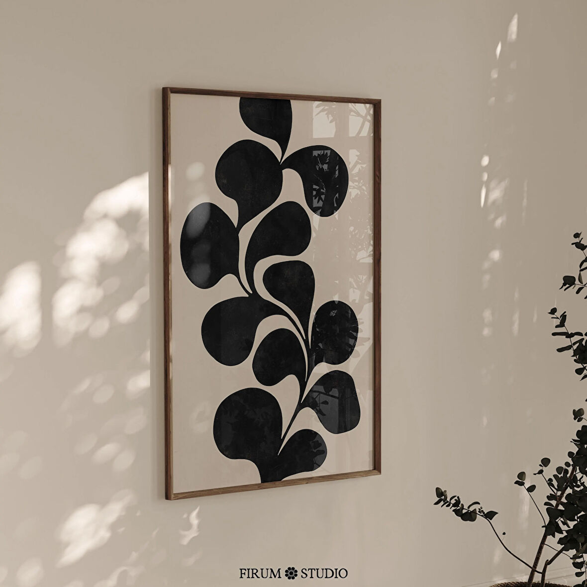 Soyut Botanik Bej Siyah Duvar Sanatı, Botanik Poster, Organik Minimalist