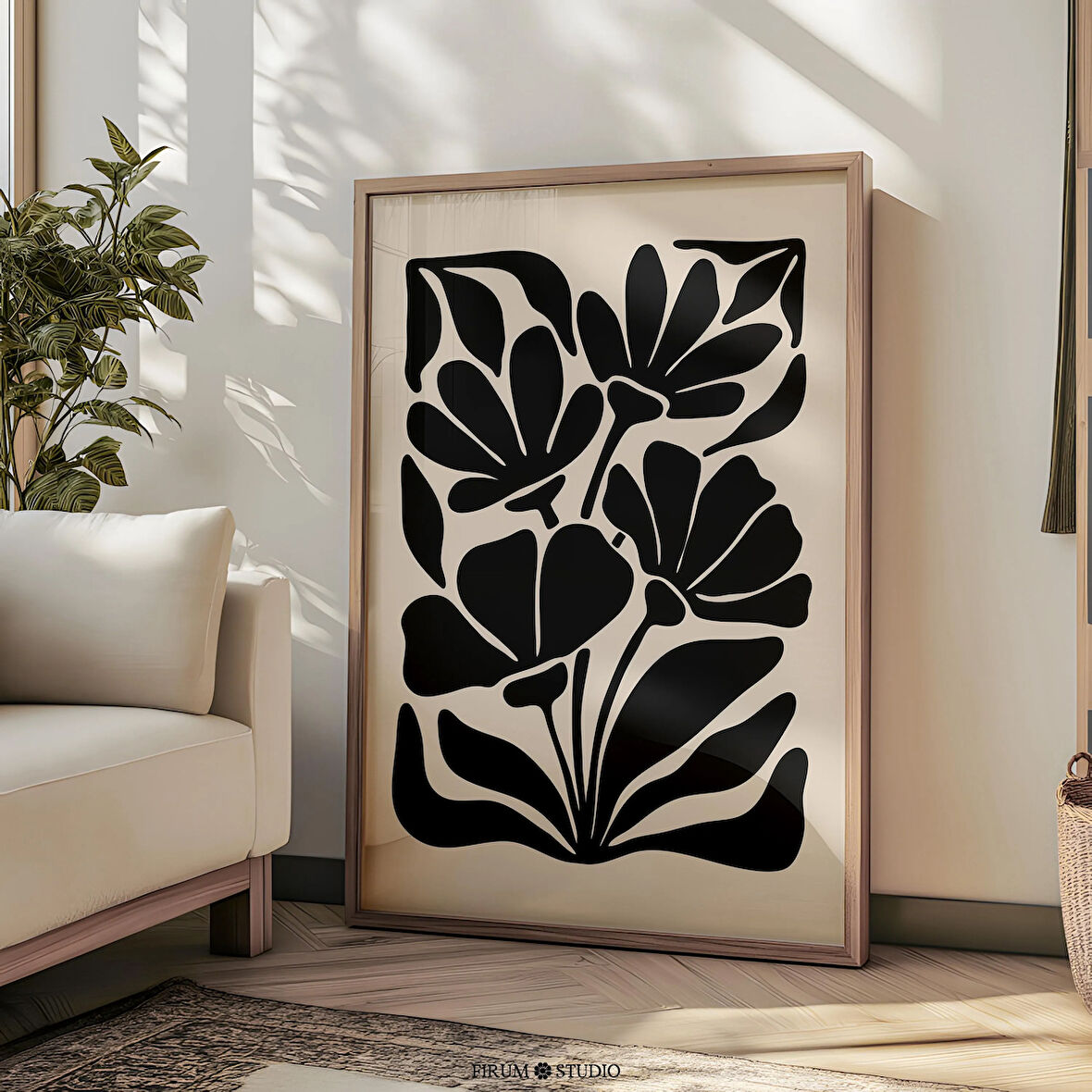 Kasvetli Siyah Yabani Çiçek Soyut Botanik Sanatı