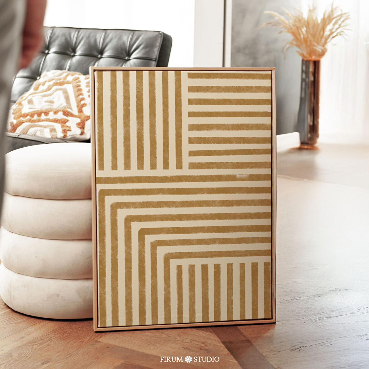 Hardal Sarısı Geometrik Duvar Sanatı, Minimal Sanat, Toprak Duvar Dekoru