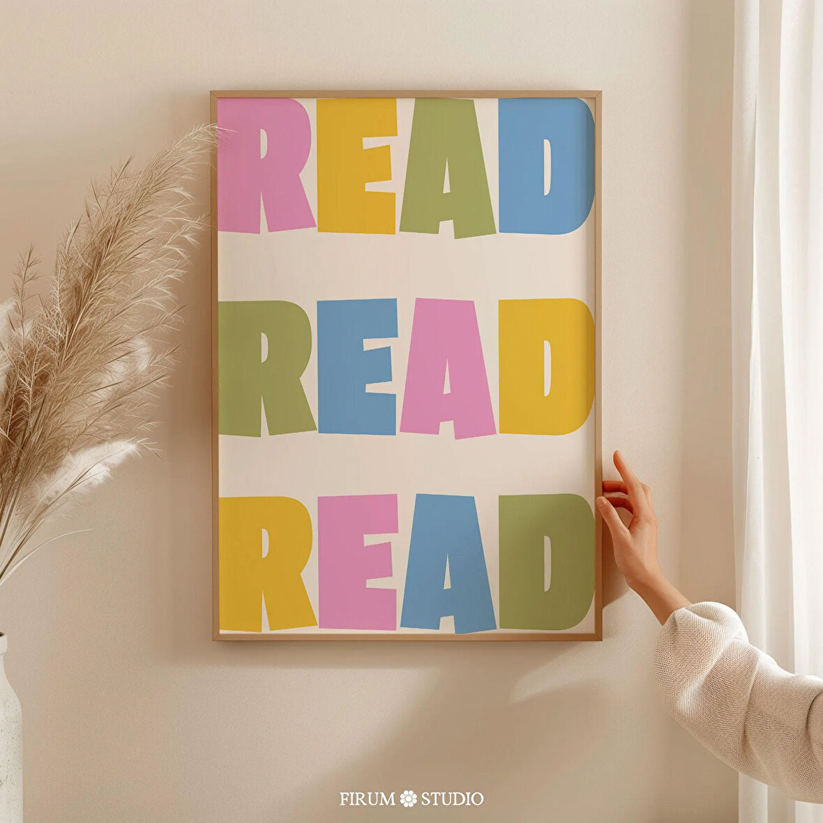 Danimarka Pastel Okuma Köşesi Duvar Dekoru, Sevimli Tipografi Sanatı