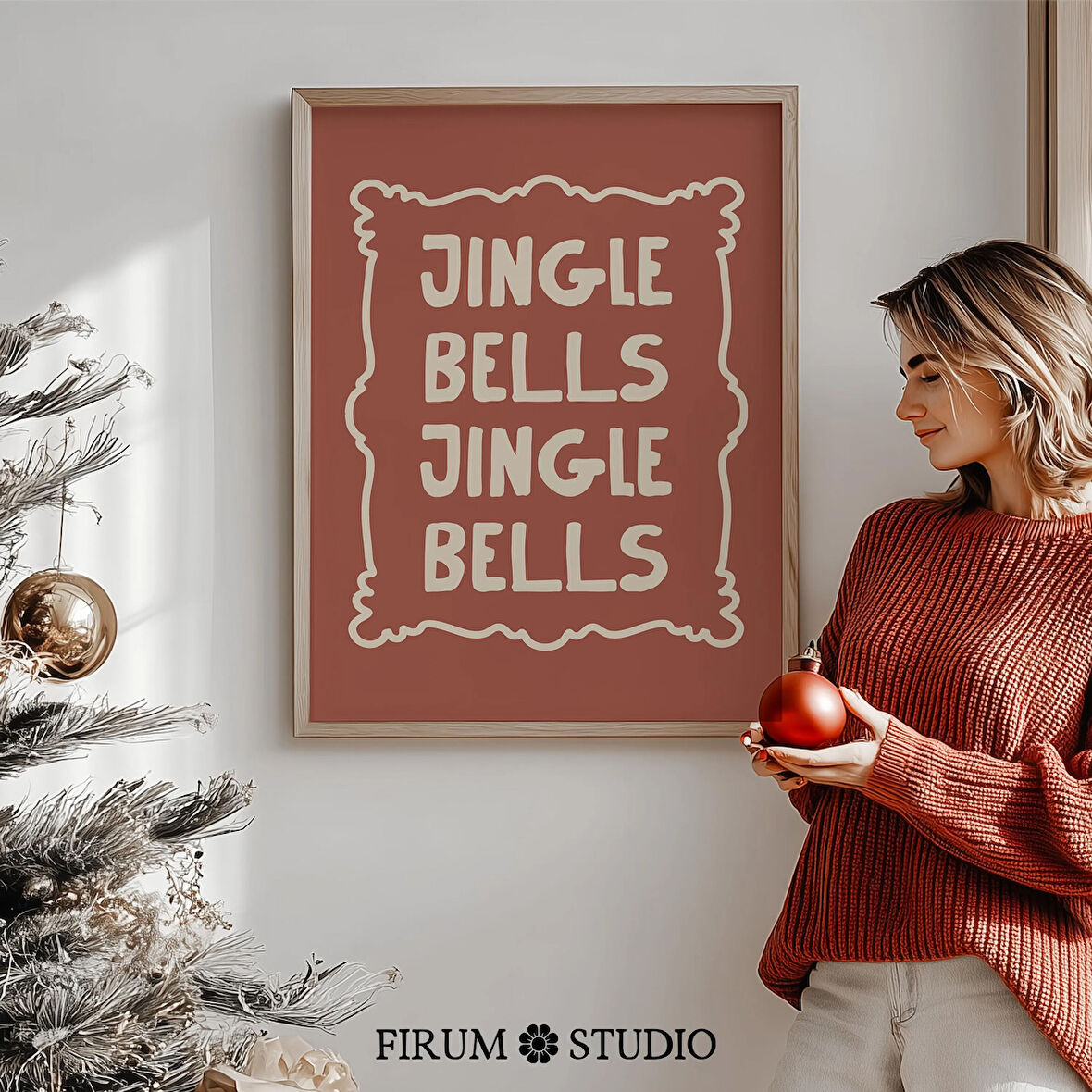Jingle Bells Noel Duvar Sanatı, Retro Tipografi Tatil Sanatı