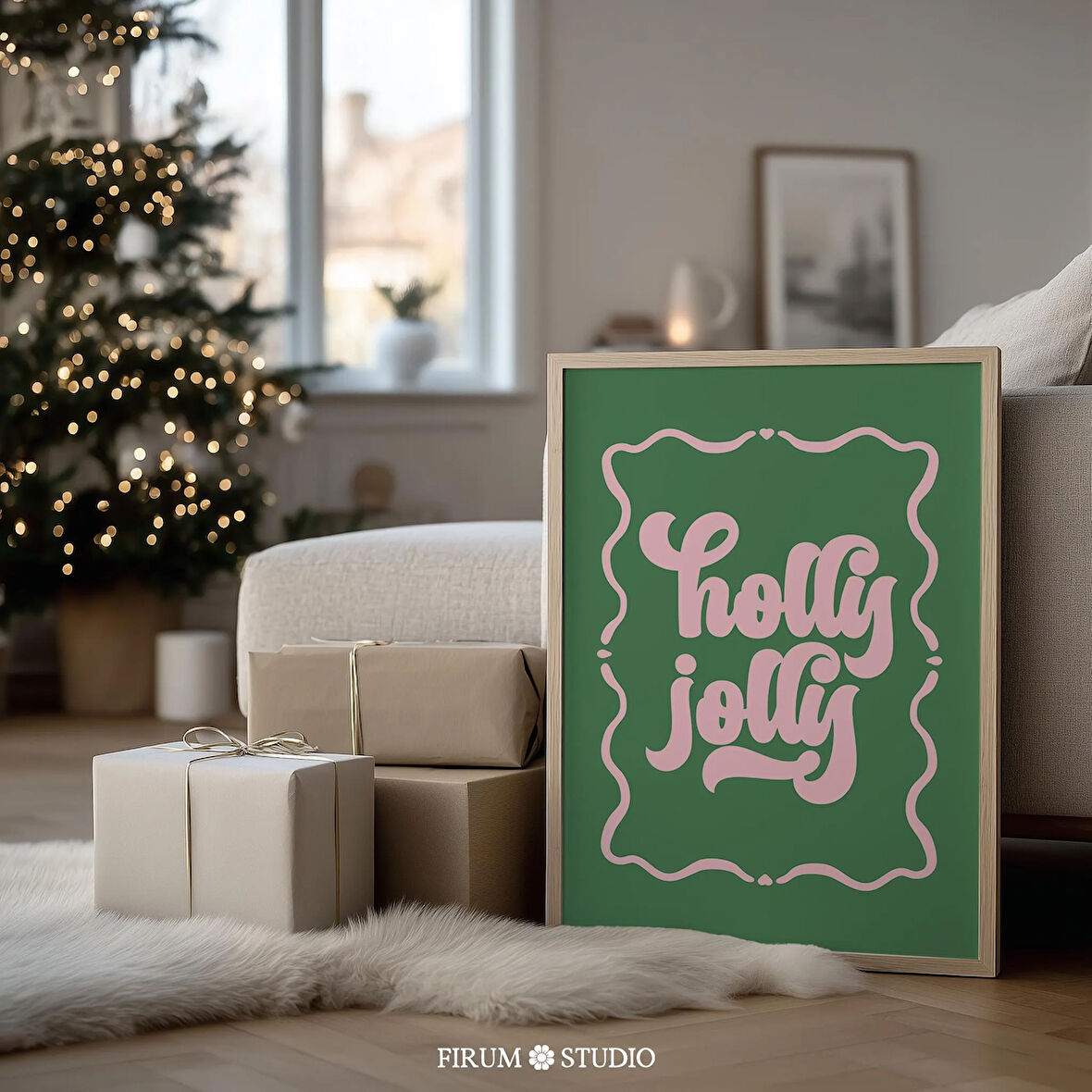 Neşeli Pembe ve Yeşil Noel Tipografisi, Sevimli Retro Tatil Sanatı