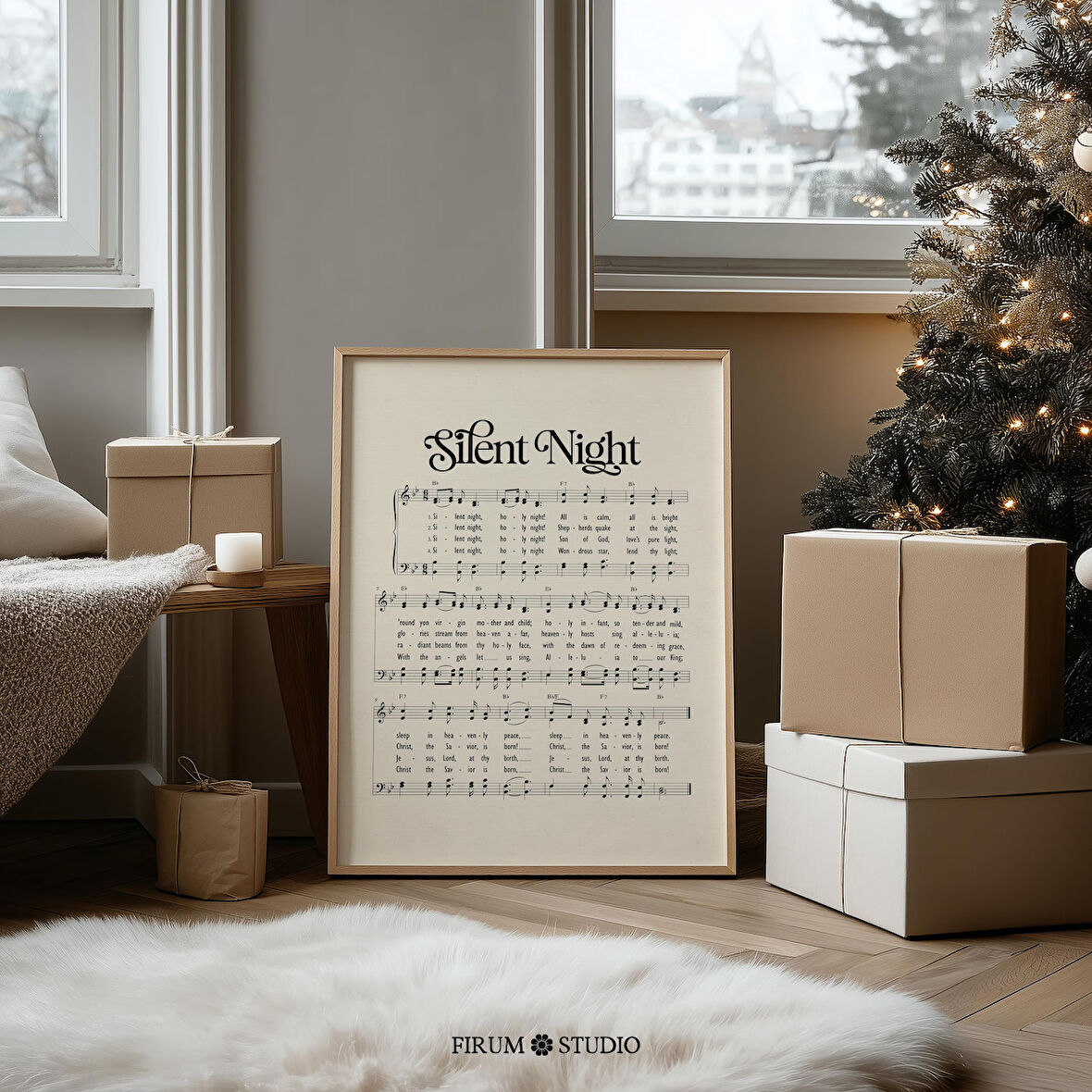 Sessiz Gece Noel Notaları, Vintage Tatil Duvar Sanatı