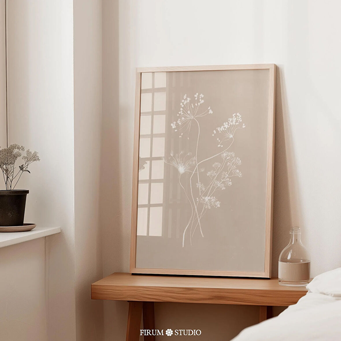 Nötr Kır Çiçekleri Duvar Sanatı, Bohem Çiçekleri Minimalist Sanat