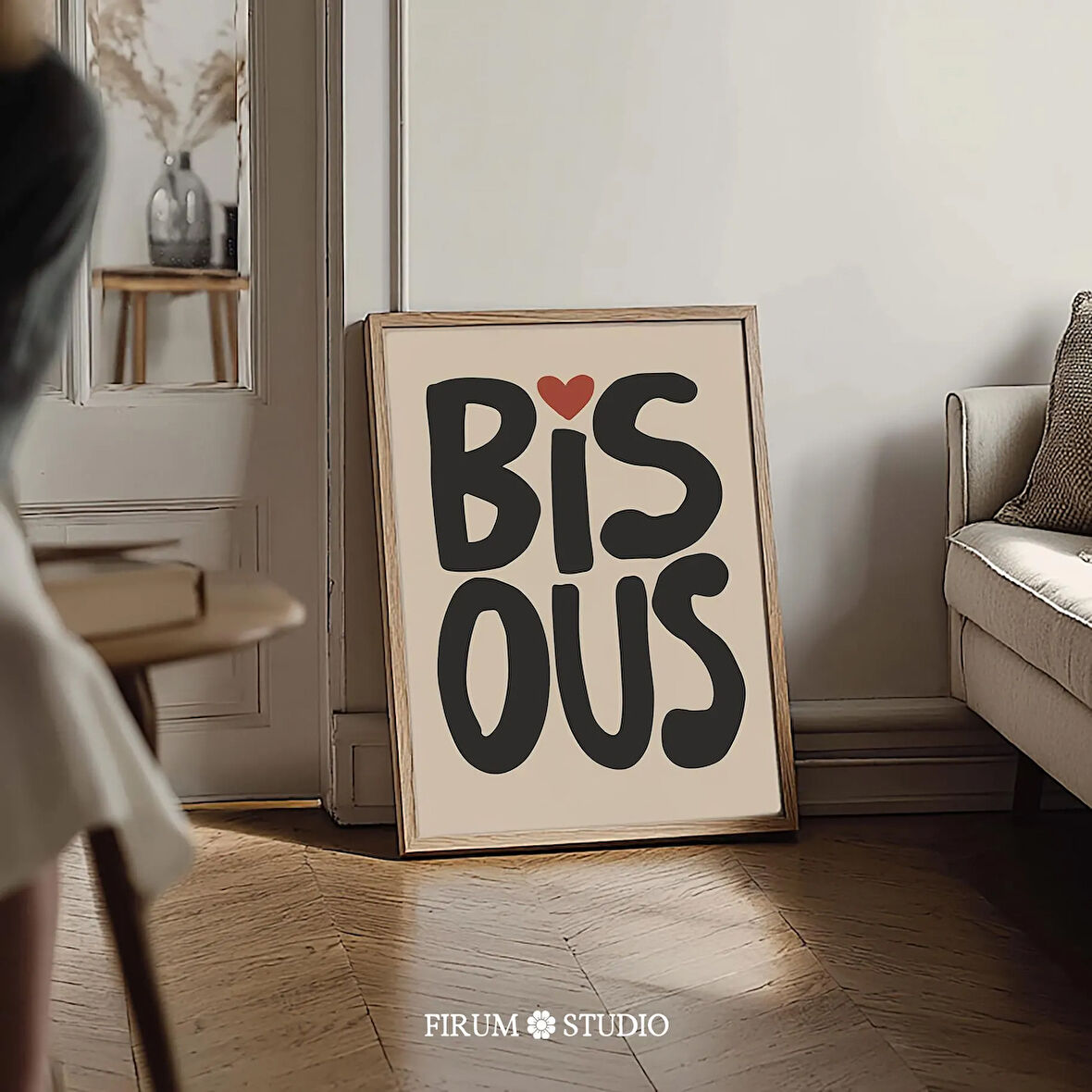 Siyah Renkli Bisous Fransız Duvar Sanatı, Moda Daire Galeri Duvarı veya Eklektik Yatak Odası için Sevimli Dopamin Dekor Tipografisi |