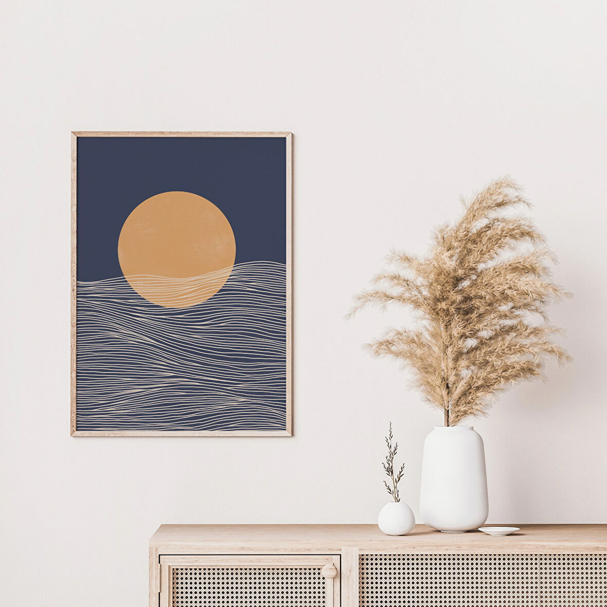 Soyut Güneş Sanatı, Lacivert, Çizgi Çizim, Sanat, Bohem Minimalist Sanat