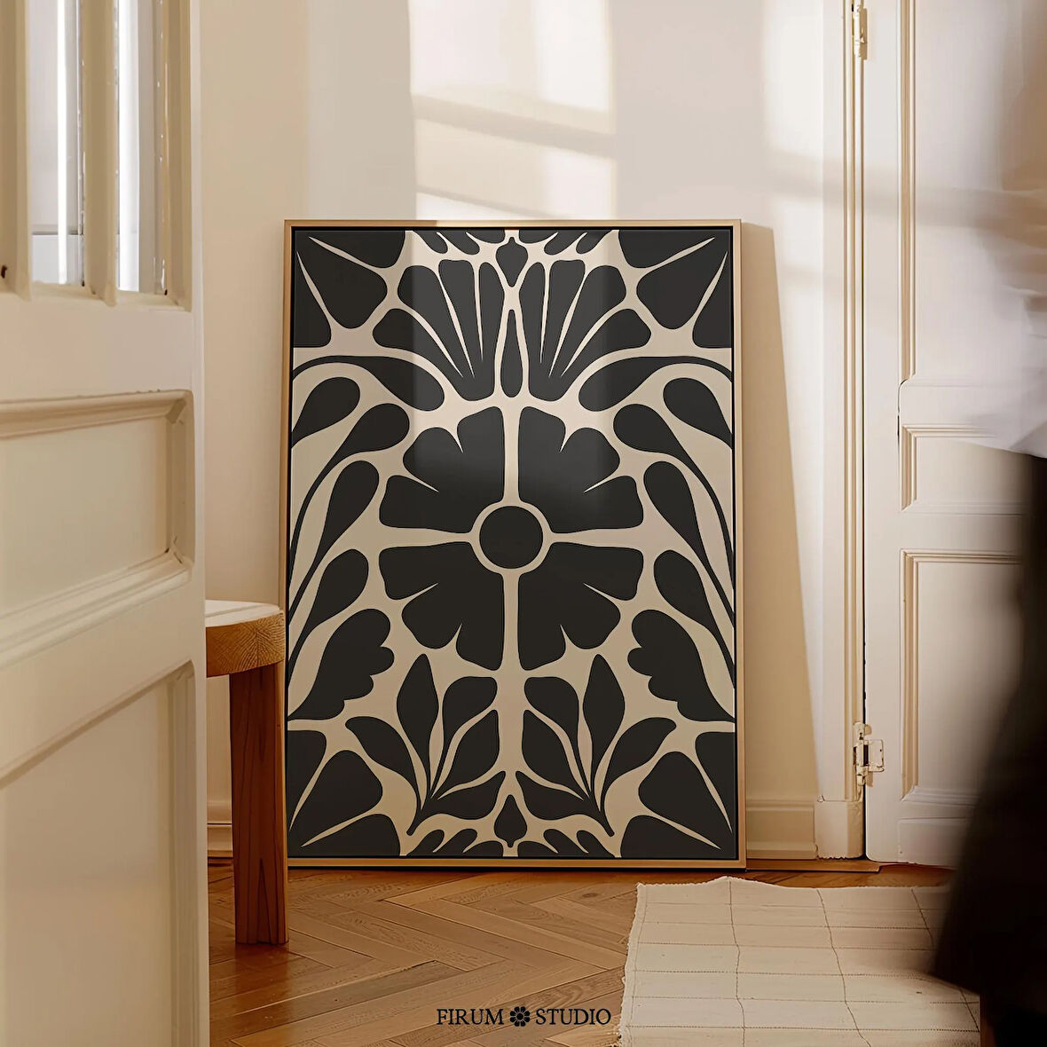 Kasvetli Siyah Bej Yabani Çiçek, Soyut Botanik Poster