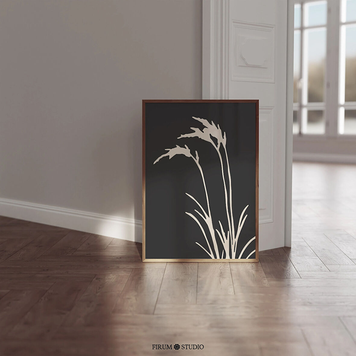 Kasvetli Boho Botanik Duvar Sanatı, Minimalist Yabani Çiçek Sanatı