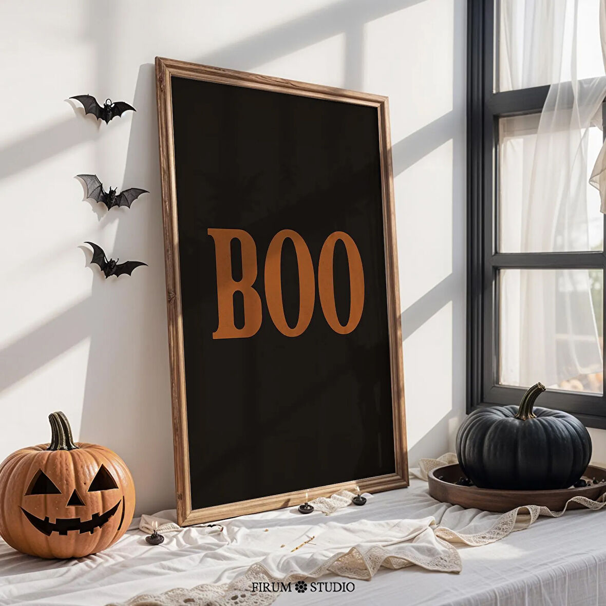 Boo Turuncu ve Siyah Cadılar Bayramı Duvar Sanatı