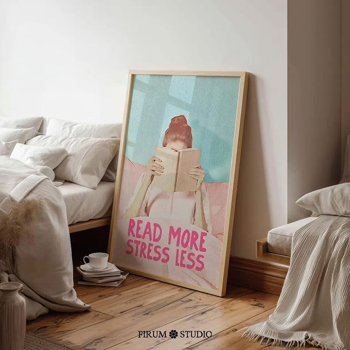 Pastel "Daha Fazla Oku, Daha Az Stres" Sanatı, Kitap Sever