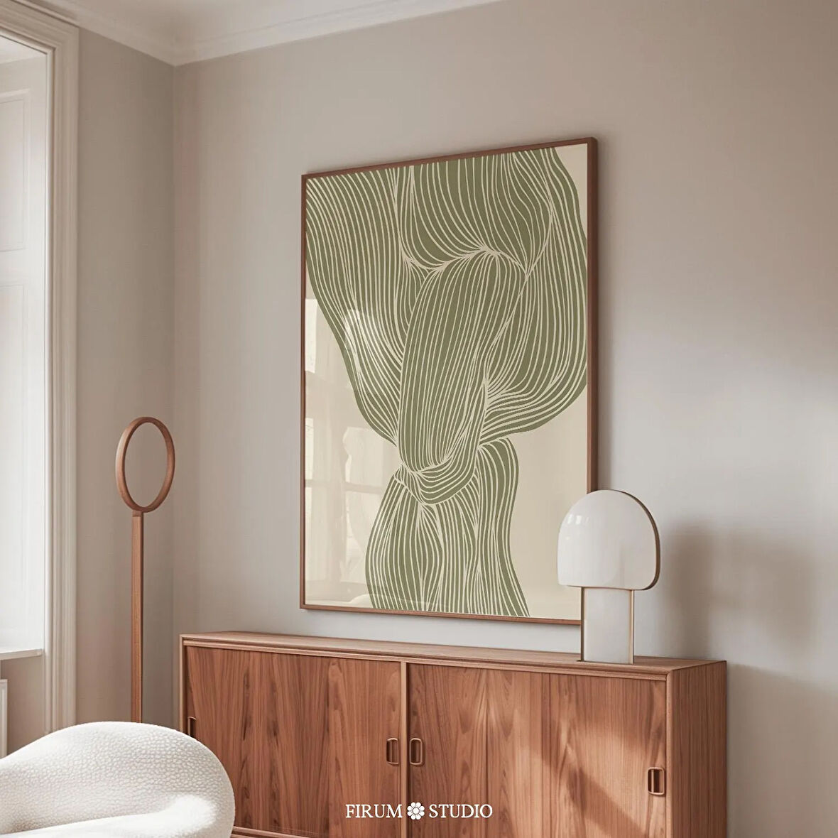 Soyut Akan Çizgiler Adaçayı Yeşili Sanat