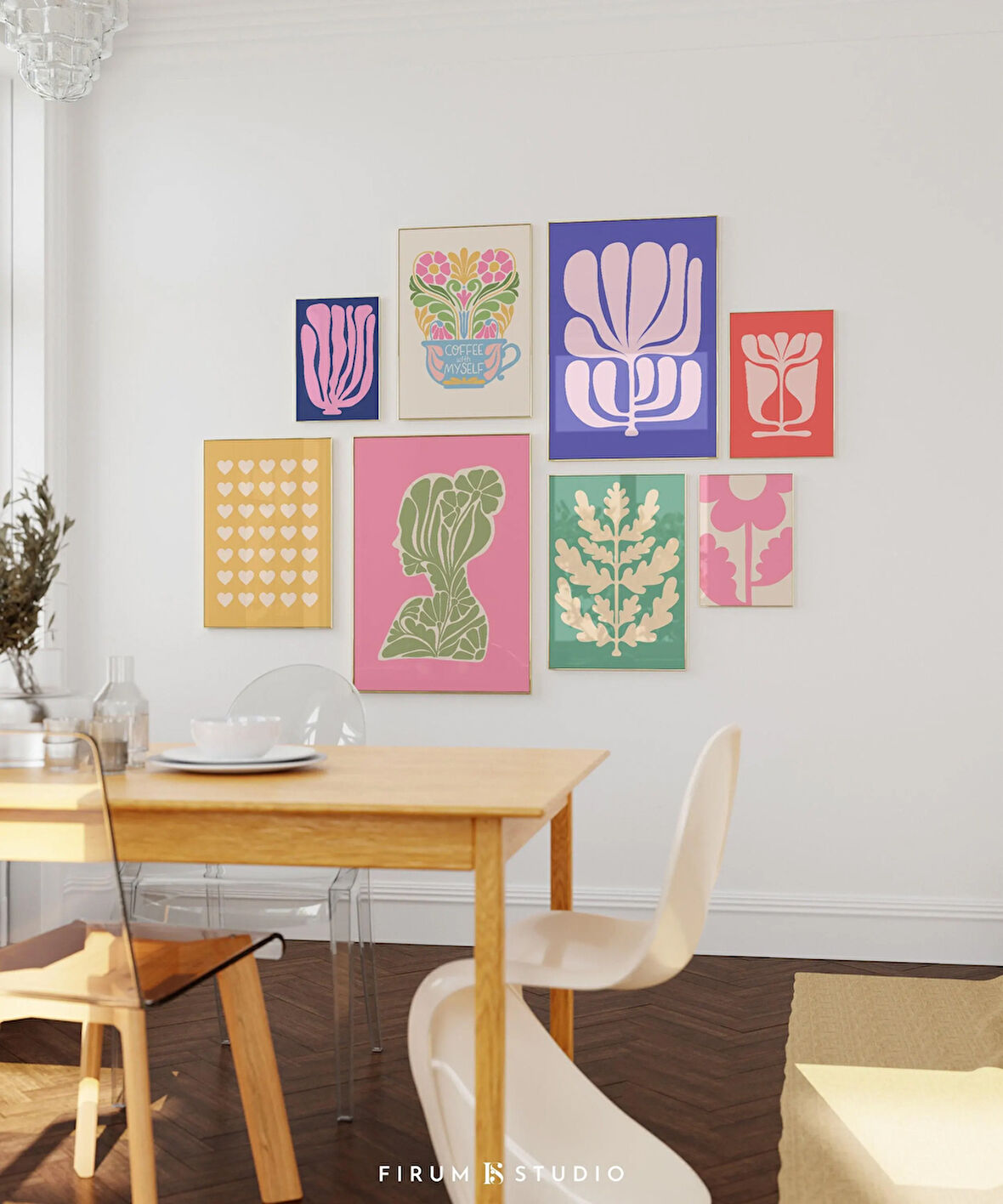 Parlak Duvar Sanatı Seti, 8 Parça Duvar Sanatı, Sanat, Eklektik Galeri Seti, Modern Oda Dekoru