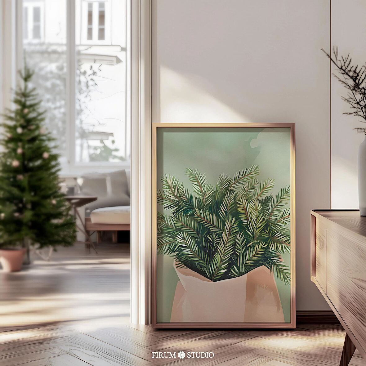 Retro Noel Duvar Sanatı - Yeşil ve Bej Renklerinde Sevimli ve Renkli Tatil Dekoru | Bohem Noel | Eklektik Maksimalist Stil |