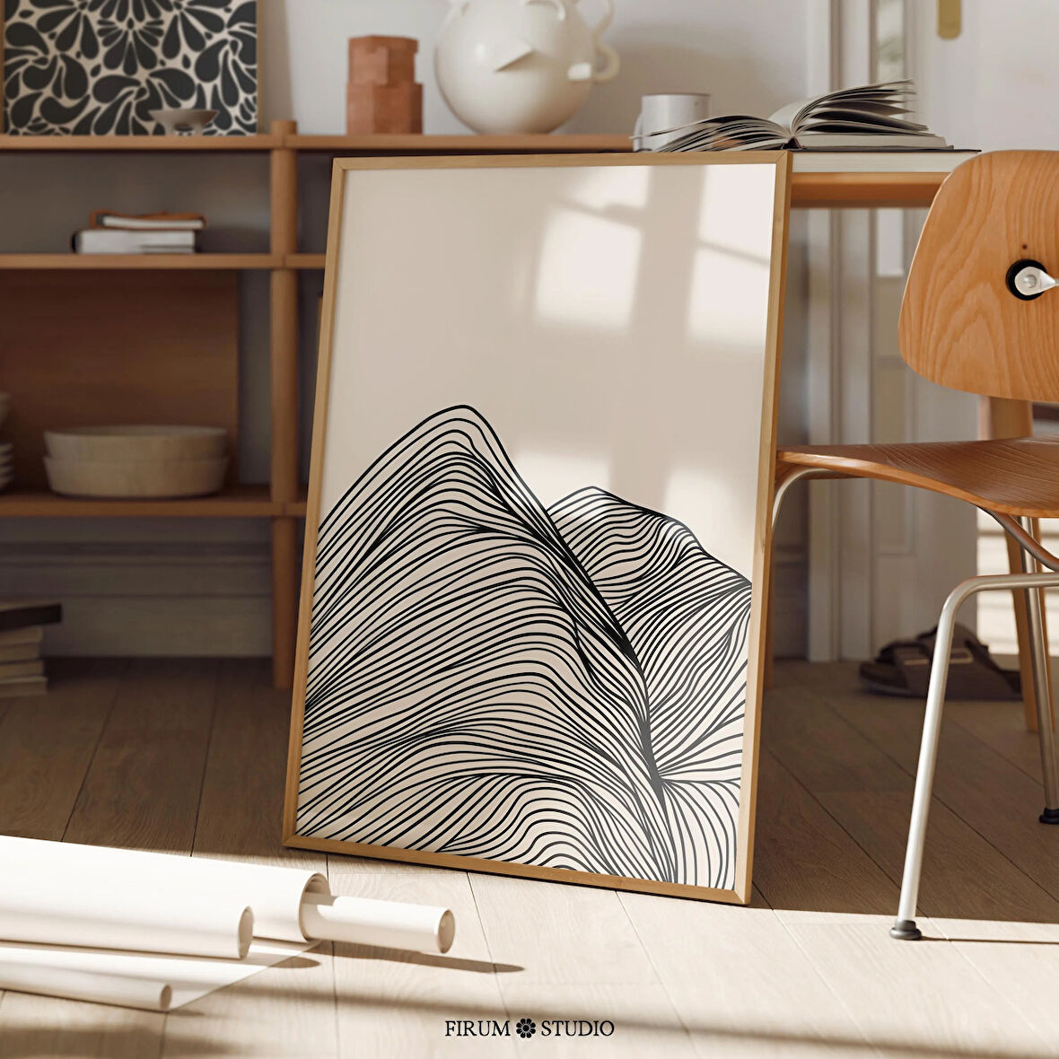 Minimalist Siyah ve Bej Dağ