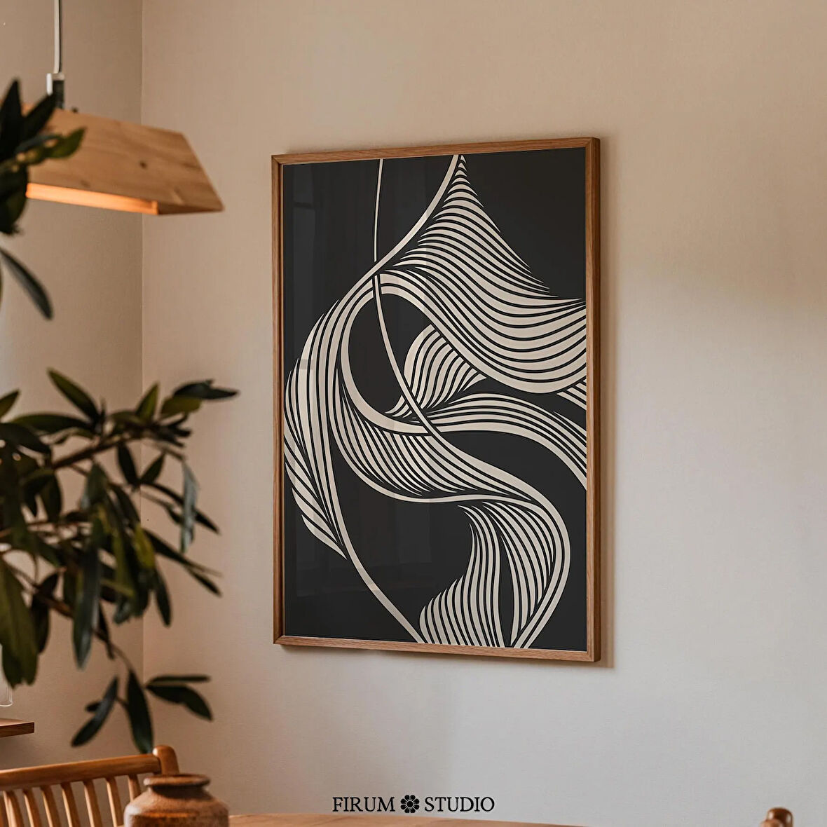 Modern Organik Siyah ve Bej Çizgi Sanatı