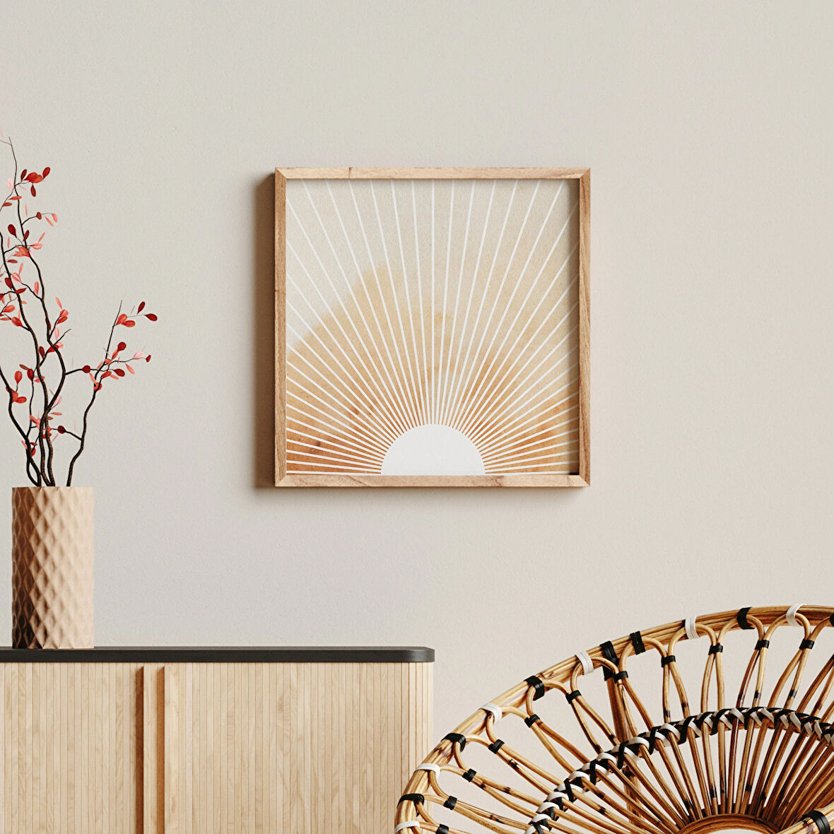 Güneş Patlaması Duvar Dekoru, Kare Sanat, Toprak Tonları Duvar Sanatı, Orta Yüzyıl Modern