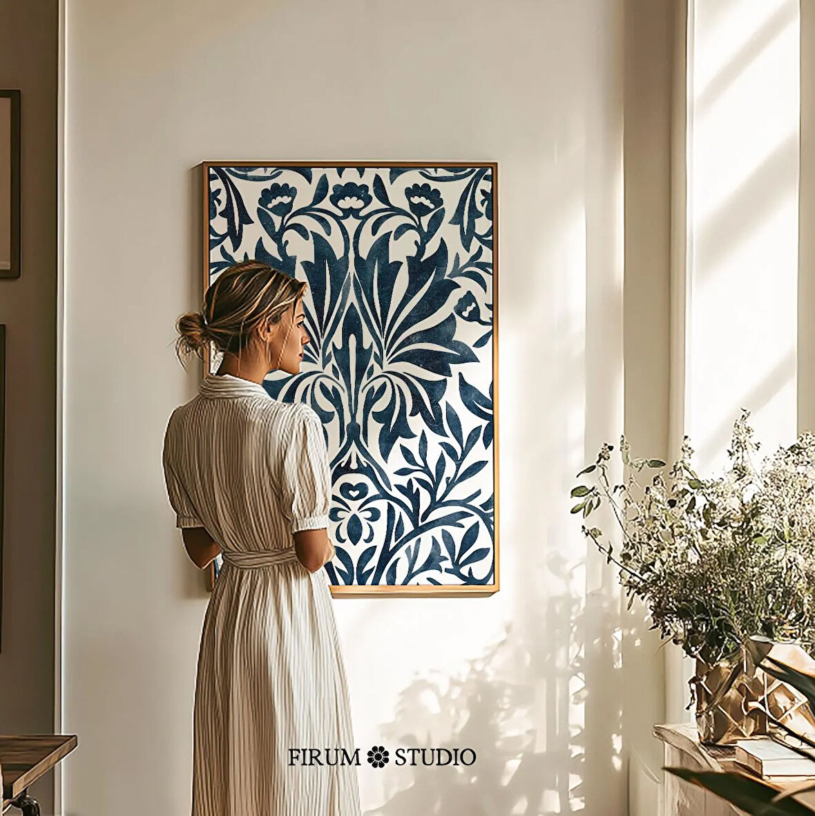 William Morris Tarzı Çivit Mavisi Poster, Soyut Çiçek Sanatı