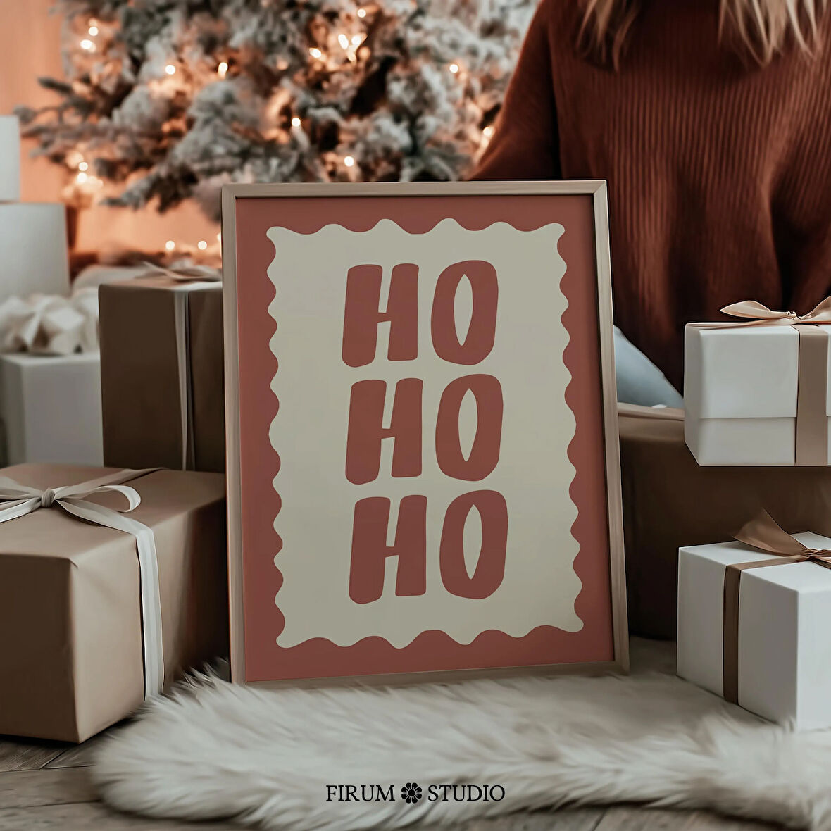 Ho Ho Ho Noel Duvar Sanatı, Şenlikli Kırmızı Tatil Tipografi Posteri