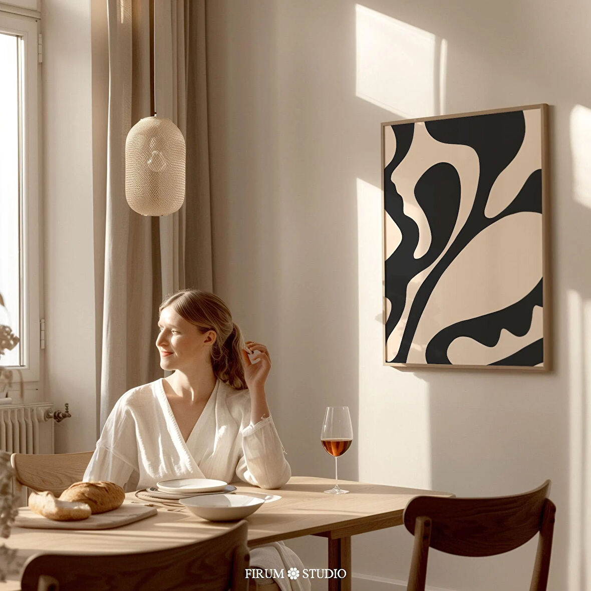 Bej ve Siyah Kasvetli Soyut Sanat, Organik Minimalist Sanat