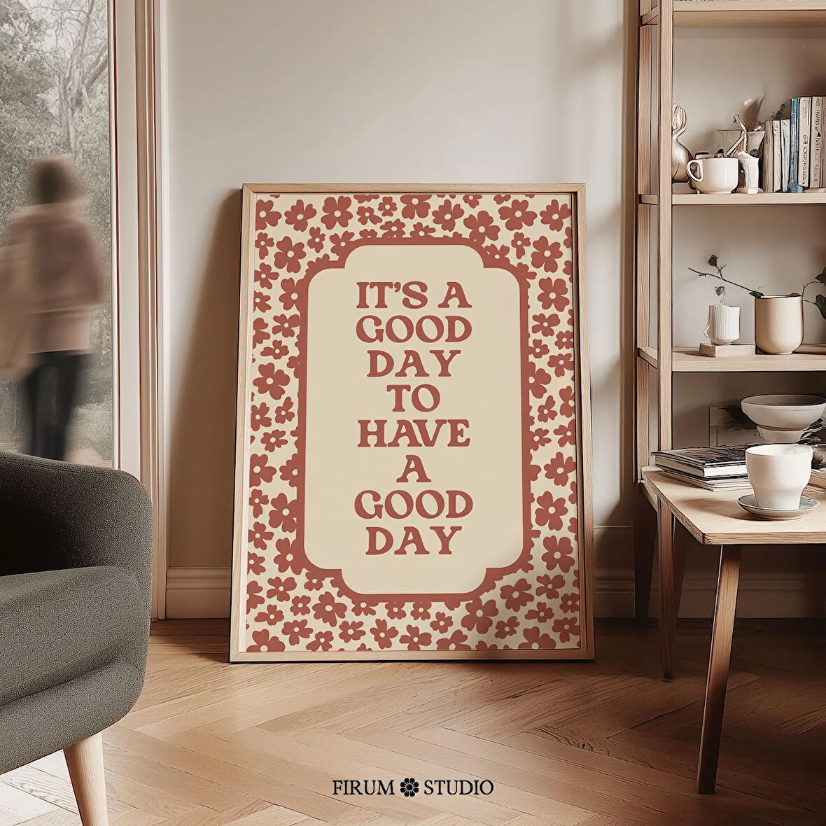 İyi Bir Gün Geçirmek İçin İyi Bir Gün, Retro Kırmızı Çiçekli Duvar Sanatı