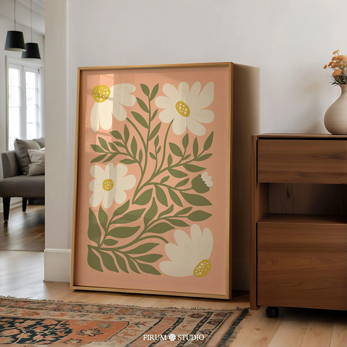 Şeftali Çiçekli Duvar Sanatı, Pastel Turuncu Çiçek Sanatı