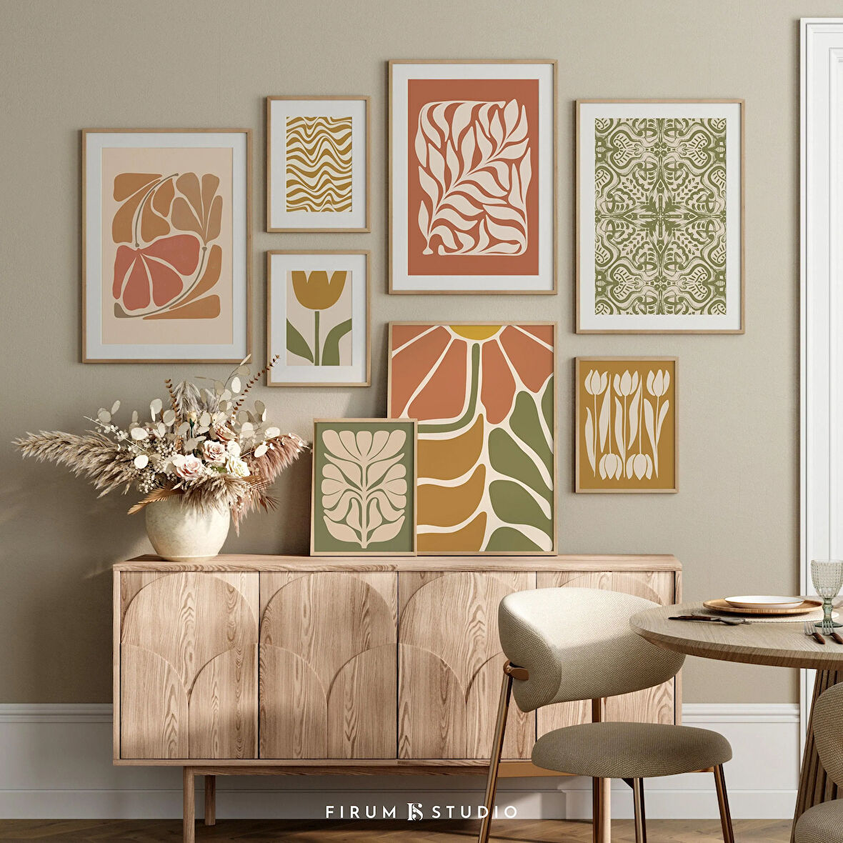 Toprak Tonları Duvar Sanatı Galerisi 8'li Sanat Seti