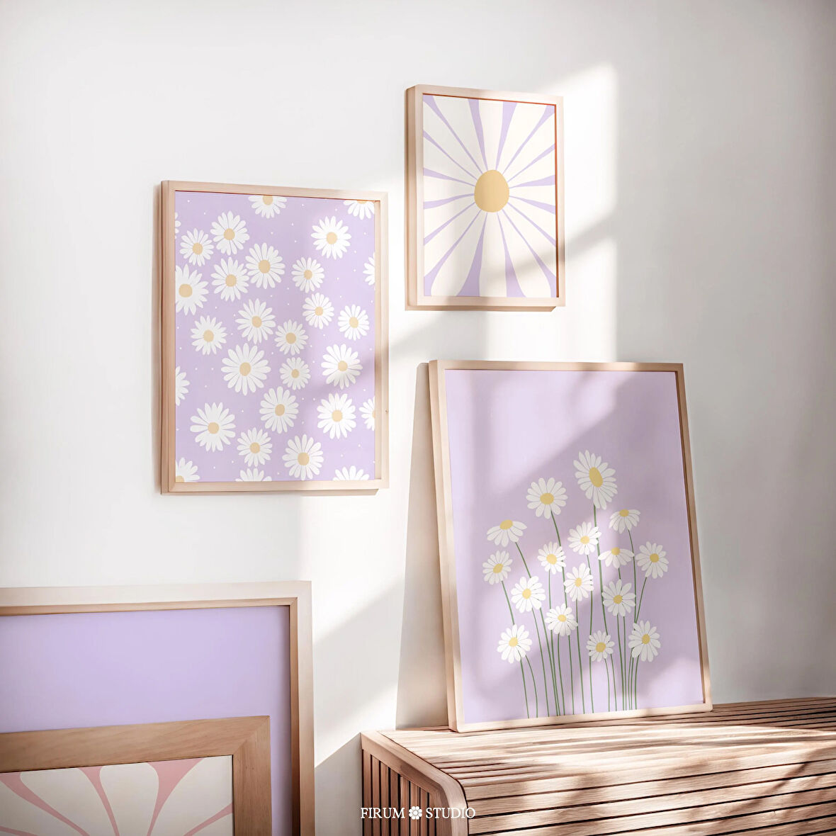 Leylak Duvar Sanatı, Üçlü Set, Papatya Seti, Boho Galeri Seti, Çiçek Galeri Seti