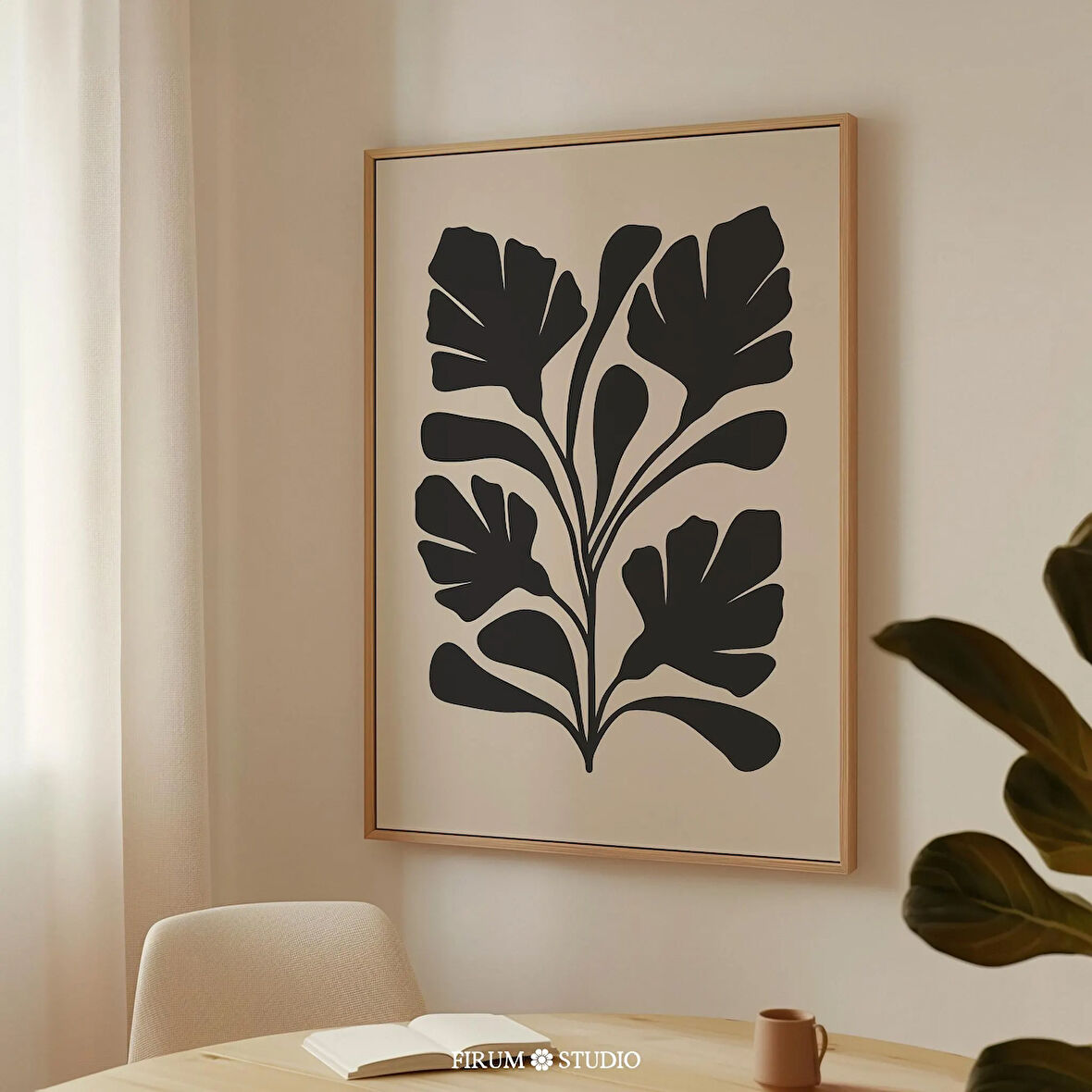 Siyah ve Bej Orta Yüzyıl Soyut Botanik Sanatı, Yatak Odası İçin Kasvetli Organik Çiçekli Duvar Dekoru |