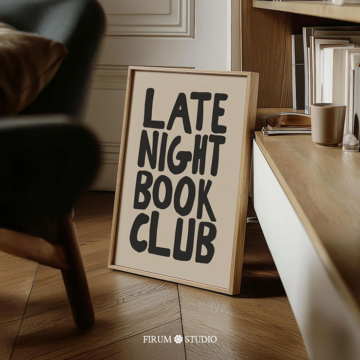 Gece Yarısı Kitap Kulübü Duvar Sanatı, Rahat Okuma Köşesi için Modern Tipografi Poster