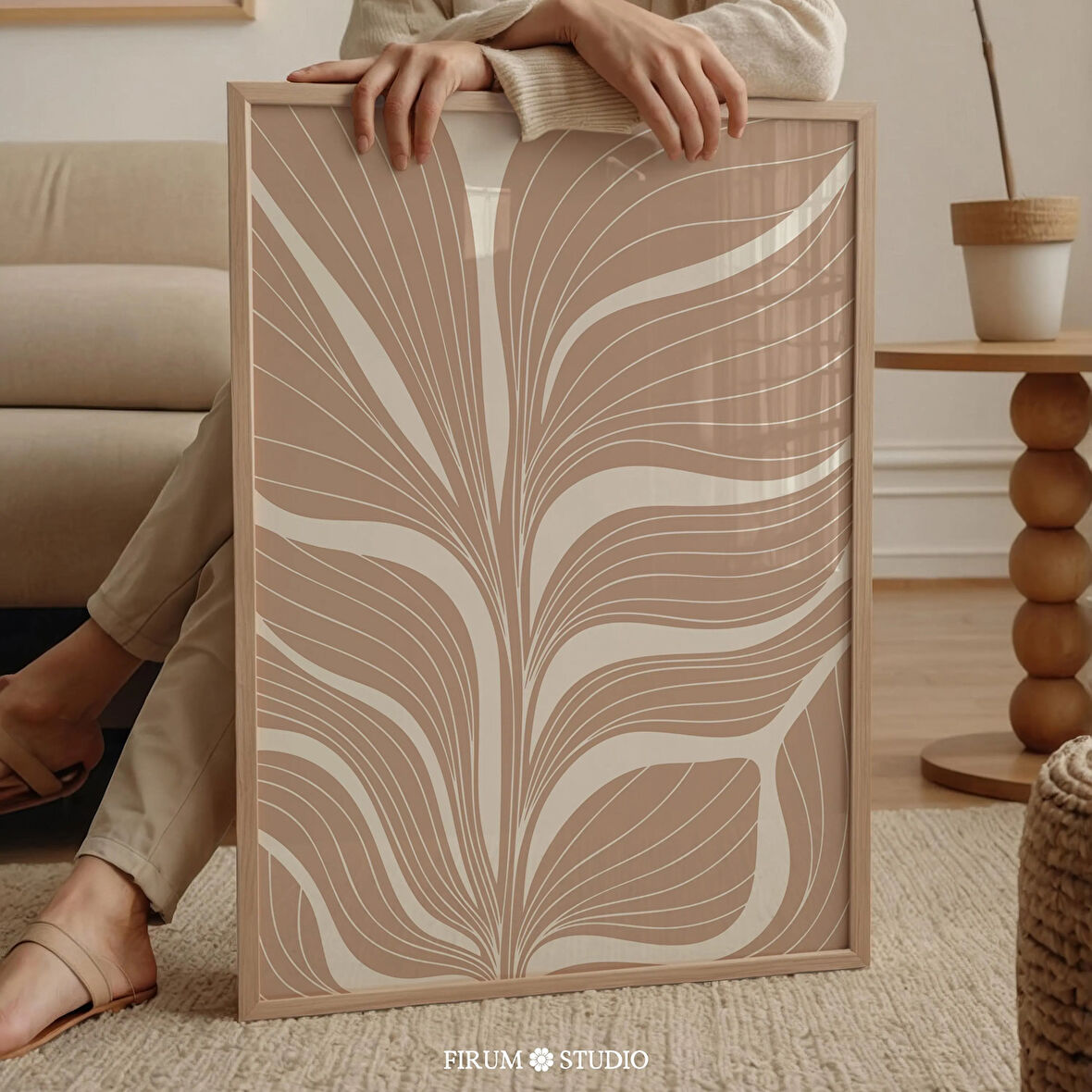 Minimalist Bej Organik Sanat, Oturma Odası