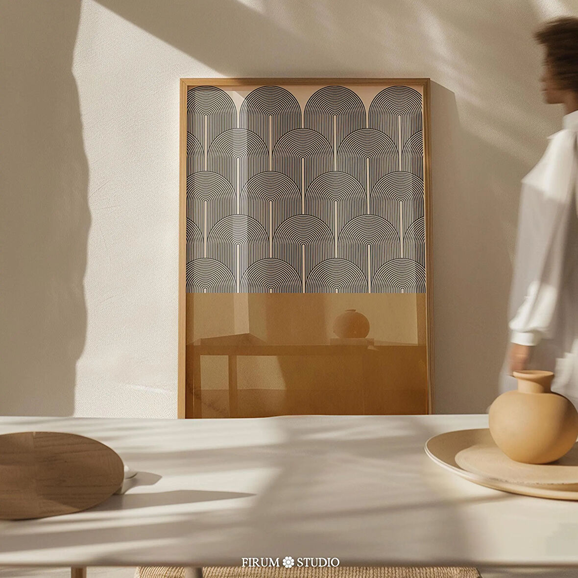 Sarı Geometrik Orta Yüzyıl Duvar Sanatı