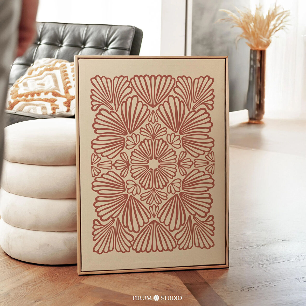 Çağdaş Kırmızı ve Bej Soyut Botanik Sanatı