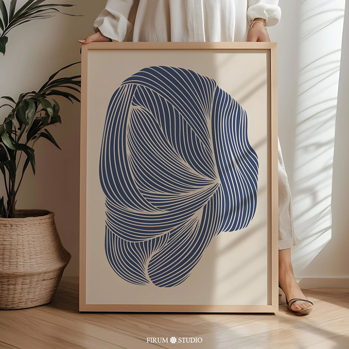 Soyut Akan Lacivert Çizgi Sanatı, Modern Minimalist Tasarım