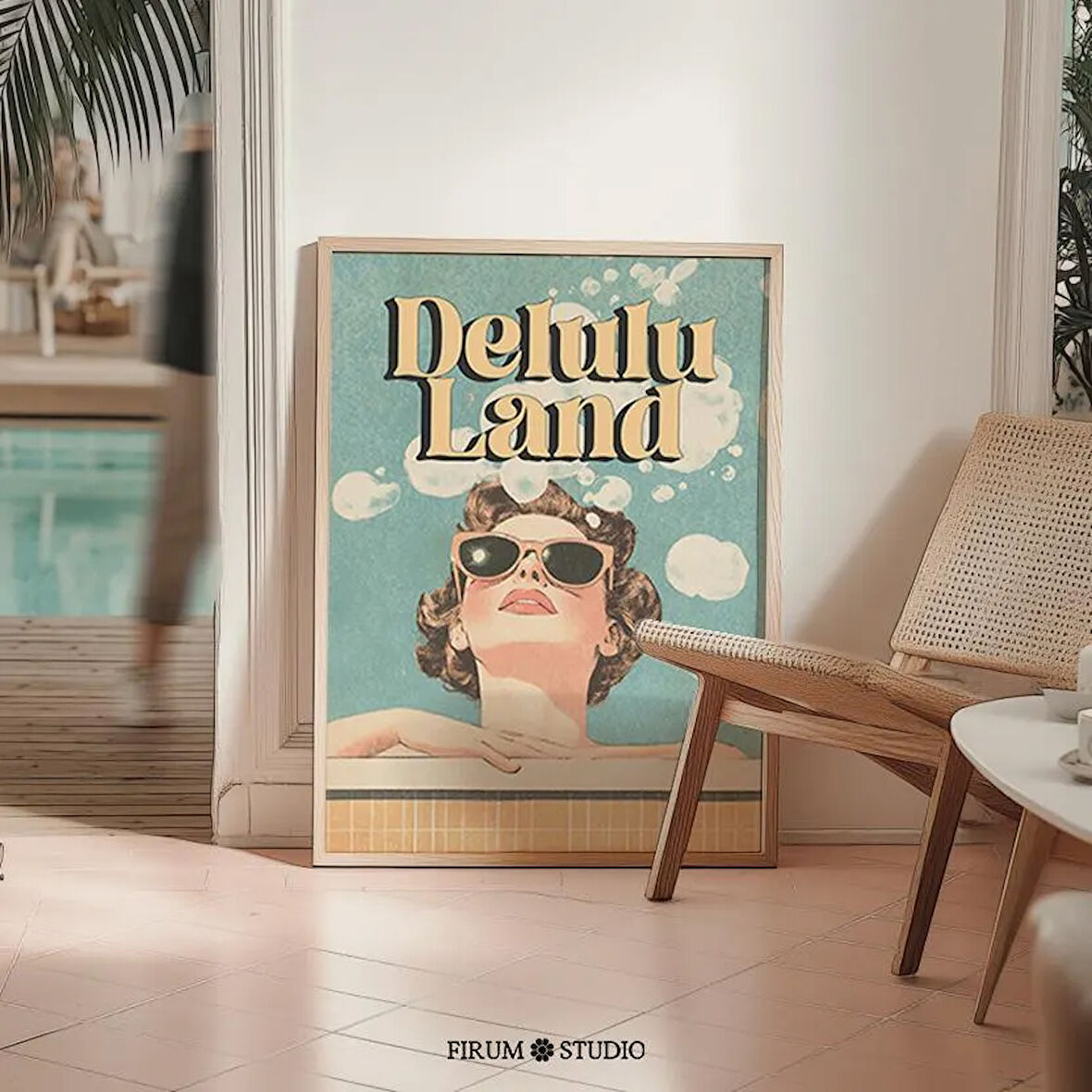 Delulu Land Retro Duvar Sanatı, Havuz Başı Atmosferi için Trend Sevimli Yaz Dekoru