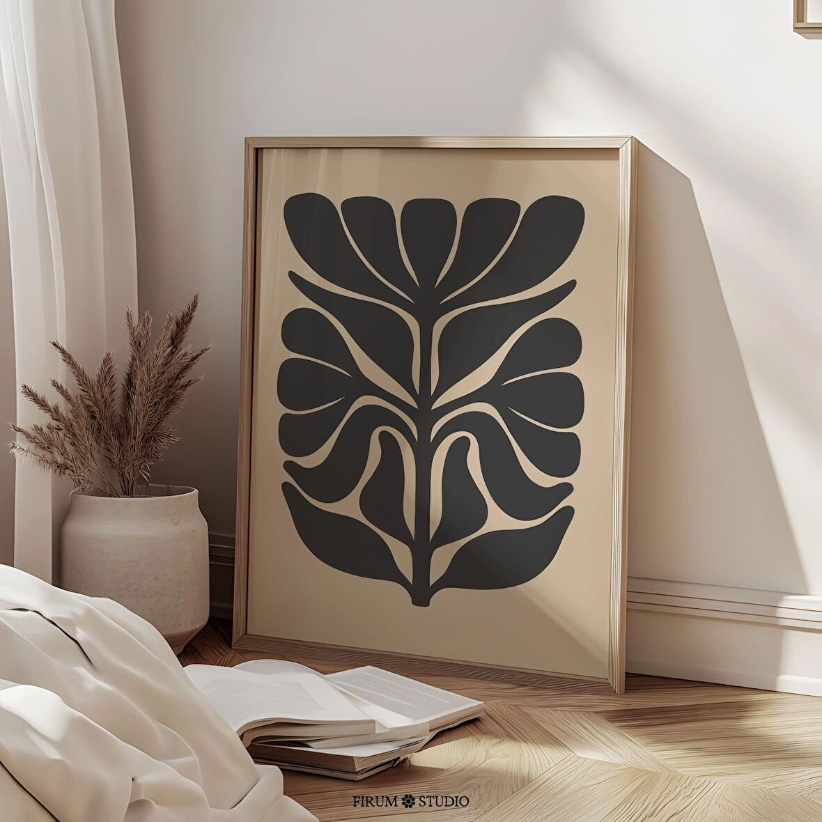 Soyut Çiçek Sanatı, Bej Siyah Duvar Sanatı, Modern Soyut Sanat